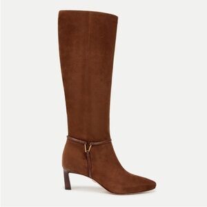 Veronica Beard Kenzie High Shaft Suede Mid Heeled Boots in Cedar, SIZE 7 US